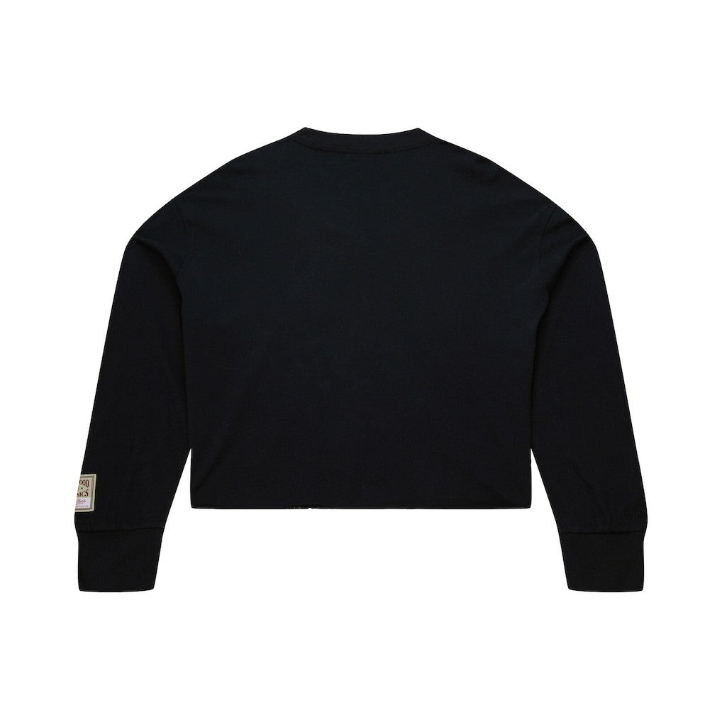 Philadelphia 76ers Women's Hardwood Classics Studded Boxy Cropped Long Sleeve T-Shirt Black | Mitchell & Ness discount
