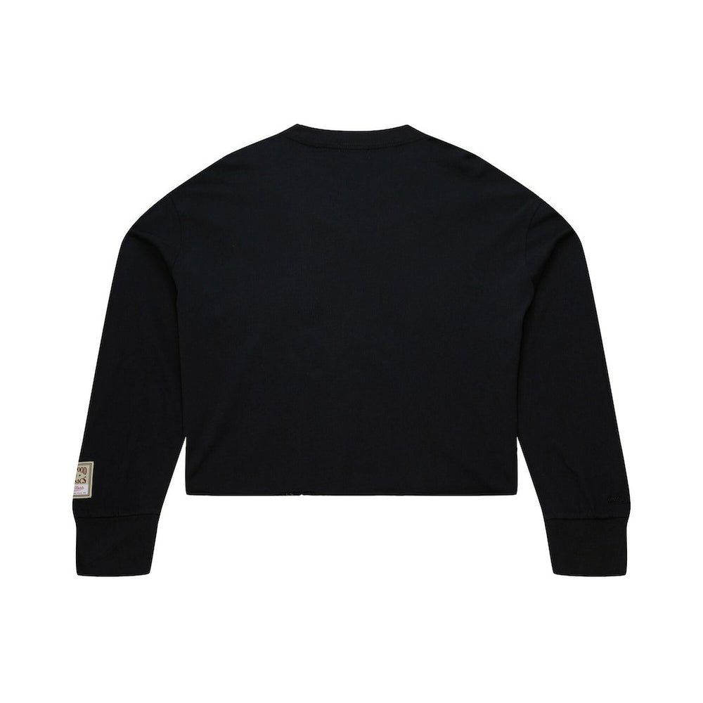 Philadelphia 76ers Women's Hardwood Classics Studded Boxy Cropped Long Sleeve T-Shirt Black | Mitchell & Ness discount