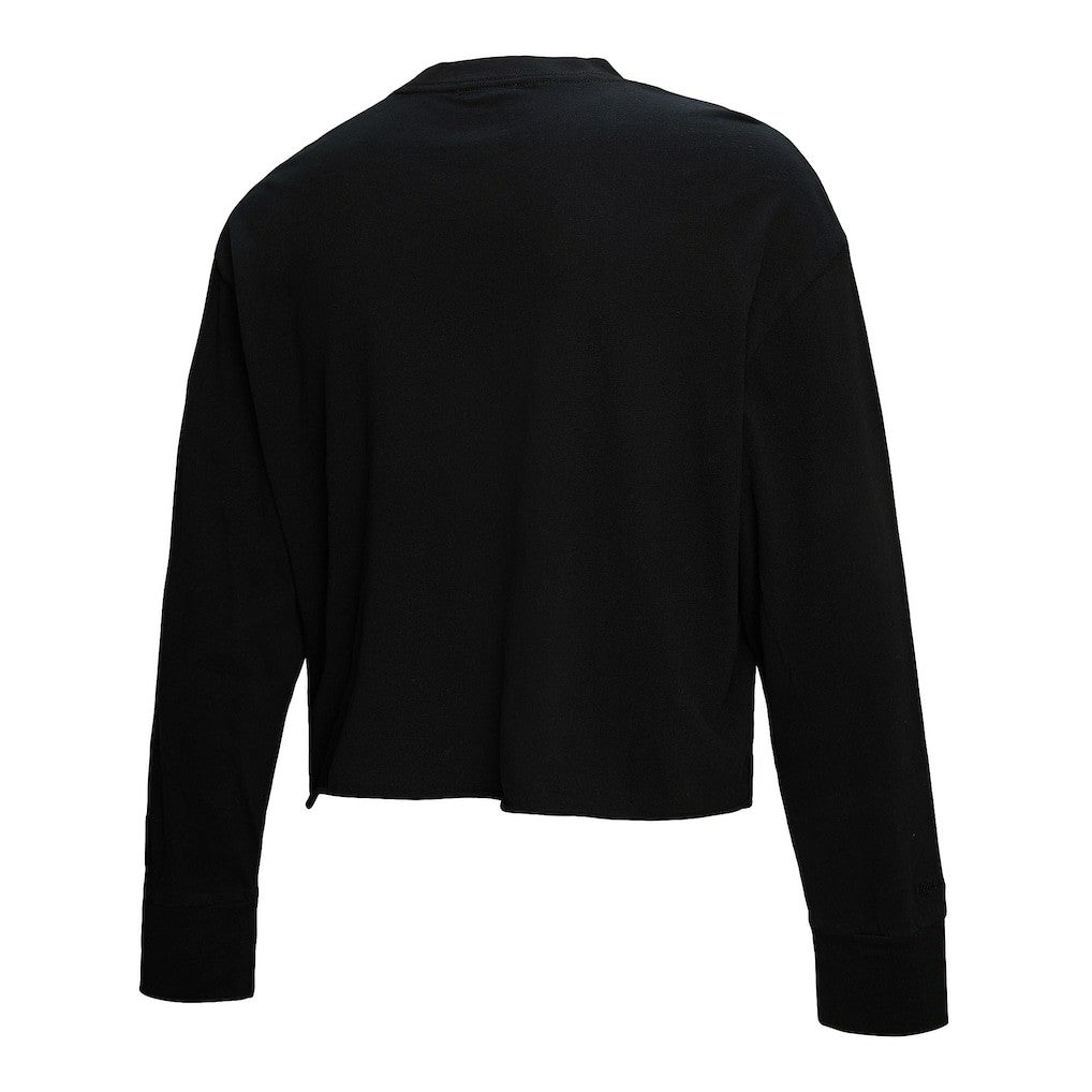 New York Knicks Women's Hardwood Classics Studded Boxy Cropped Long Sleeve T-Shirt Black | Mitchell & Ness Lifestyle