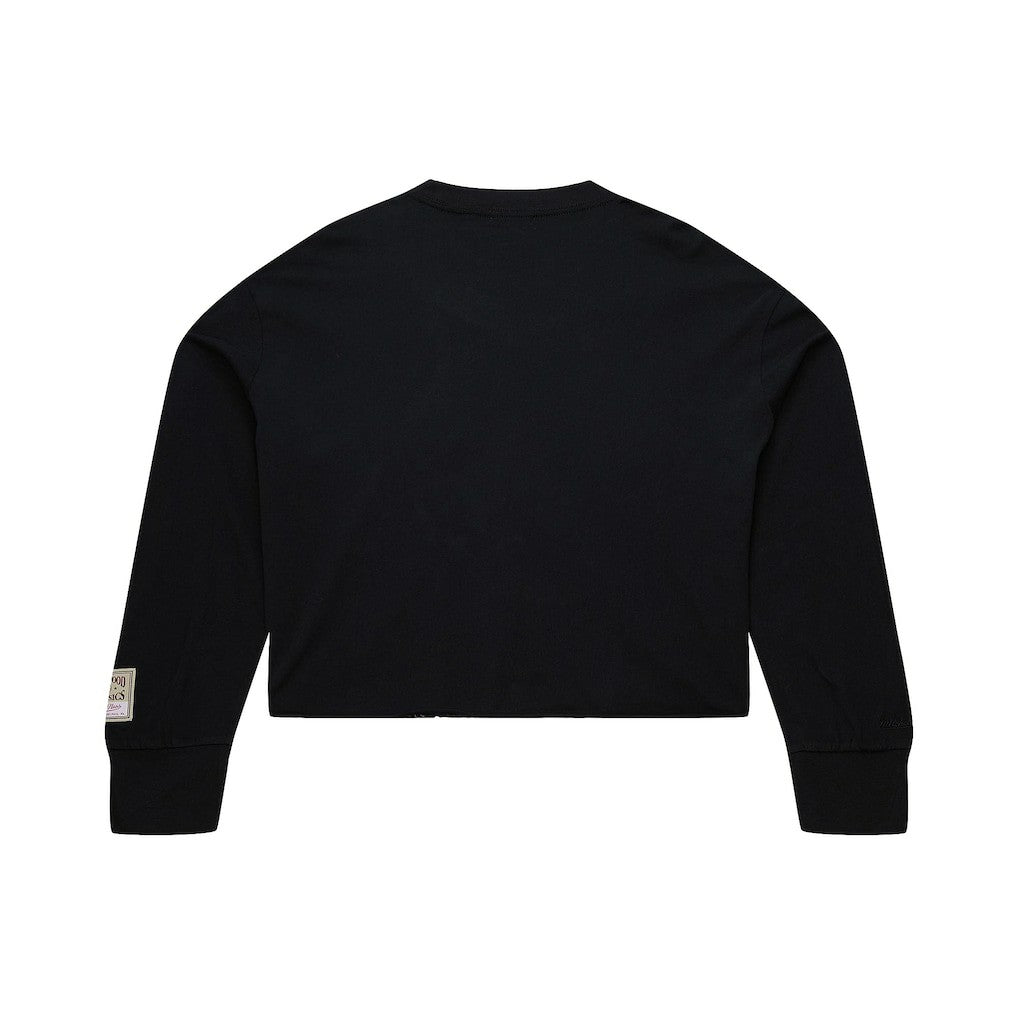 New York Knicks Women's Hardwood Classics Studded Boxy Cropped Long Sleeve T-Shirt Black | Mitchell & Ness Lifestyle
