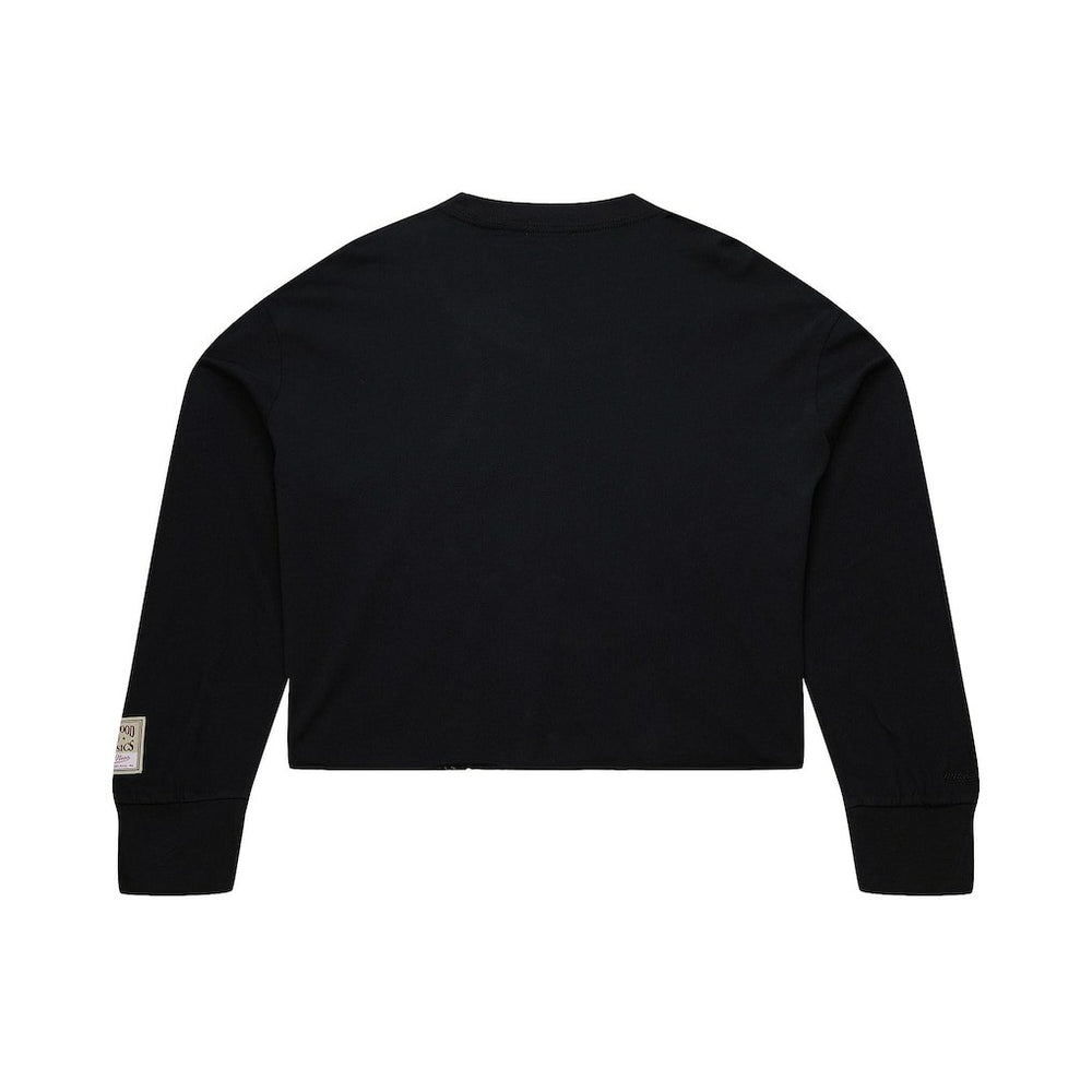 New York Knicks Women's Hardwood Classics Studded Boxy Cropped Long Sleeve T-Shirt Black | Mitchell & Ness Lifestyle