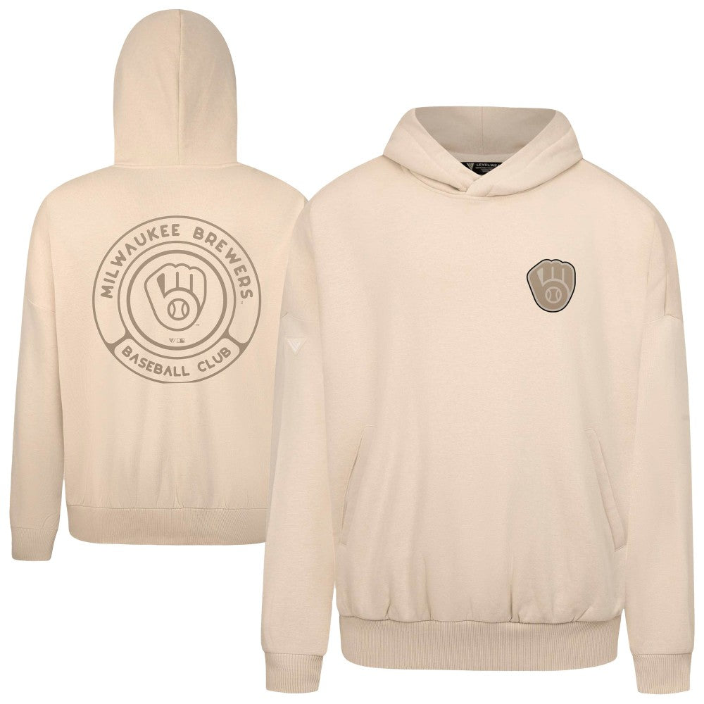 Milwaukee Brewers Levelwear Contact Oversized Pullover Hoodie - Khaki - MLB Discount