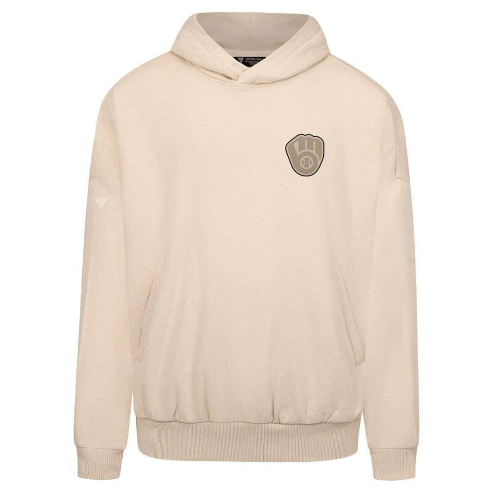 Milwaukee Brewers Levelwear Contact Oversized Pullover Hoodie - Khaki - MLB Discount