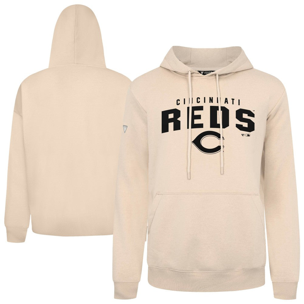 Cincinnati Reds Levelwear Podium Team Arch Pullover Hoodie - Khaki - MLB Lifestyle