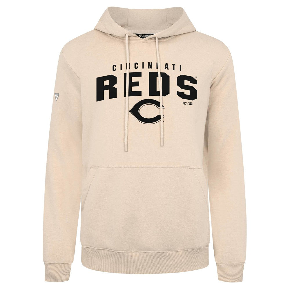 Cincinnati Reds Levelwear Podium Team Arch Pullover Hoodie - Khaki - MLB Lifestyle