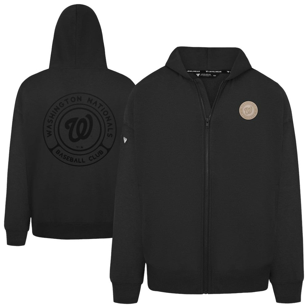 Washington Nationals Levelwear Uphill Oversized Full-Zip Hoodie - Black - MLB Lifestyle