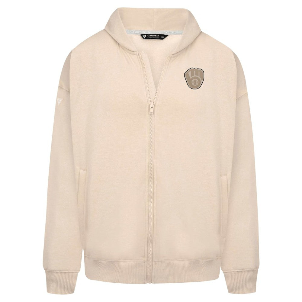 Milwaukee Brewers Levelwear Uphill Oversized Full-Zip Hoodie - Khaki - MLB Online