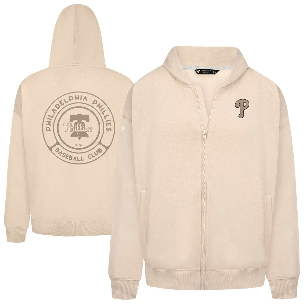 Philadelphia Phillies Levelwear Uphill Oversized Full-Zip Hoodie - Khaki - MLB Lifestyle