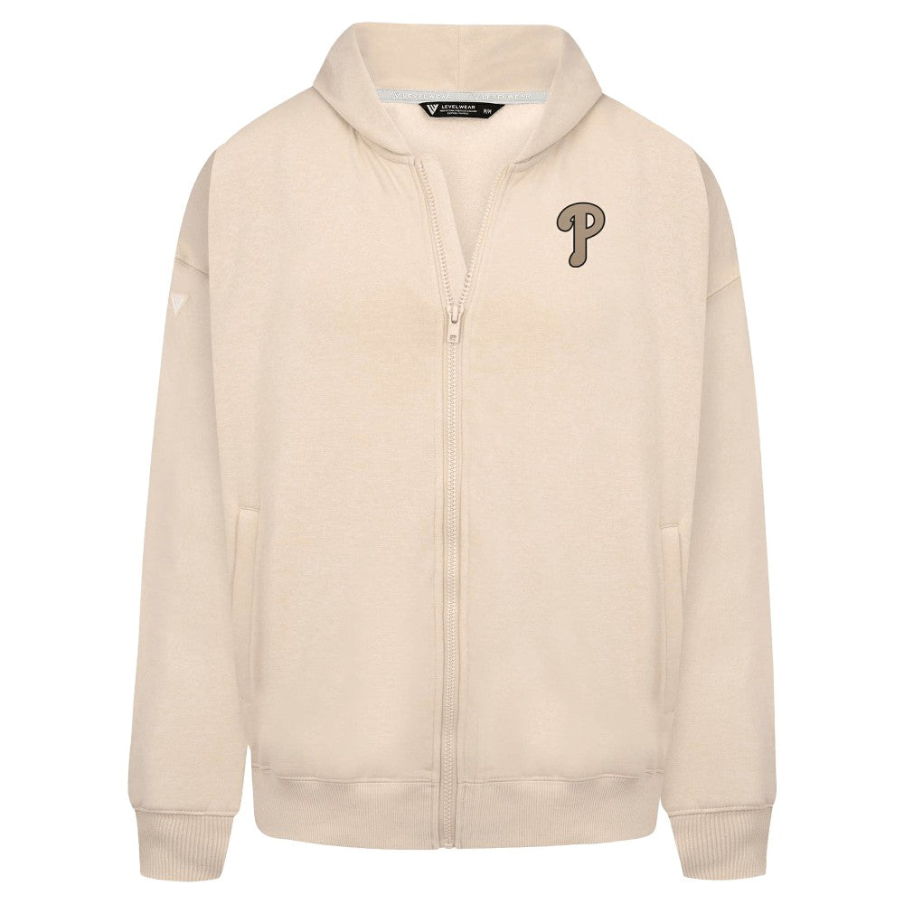 Philadelphia Phillies Levelwear Uphill Oversized Full-Zip Hoodie - Khaki - MLB Lifestyle