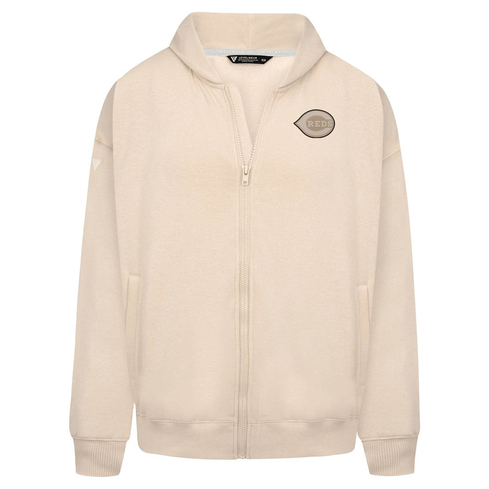 Cincinnati Reds Levelwear Uphill Oversized Full-Zip Hoodie - Khaki - MLB on Sale