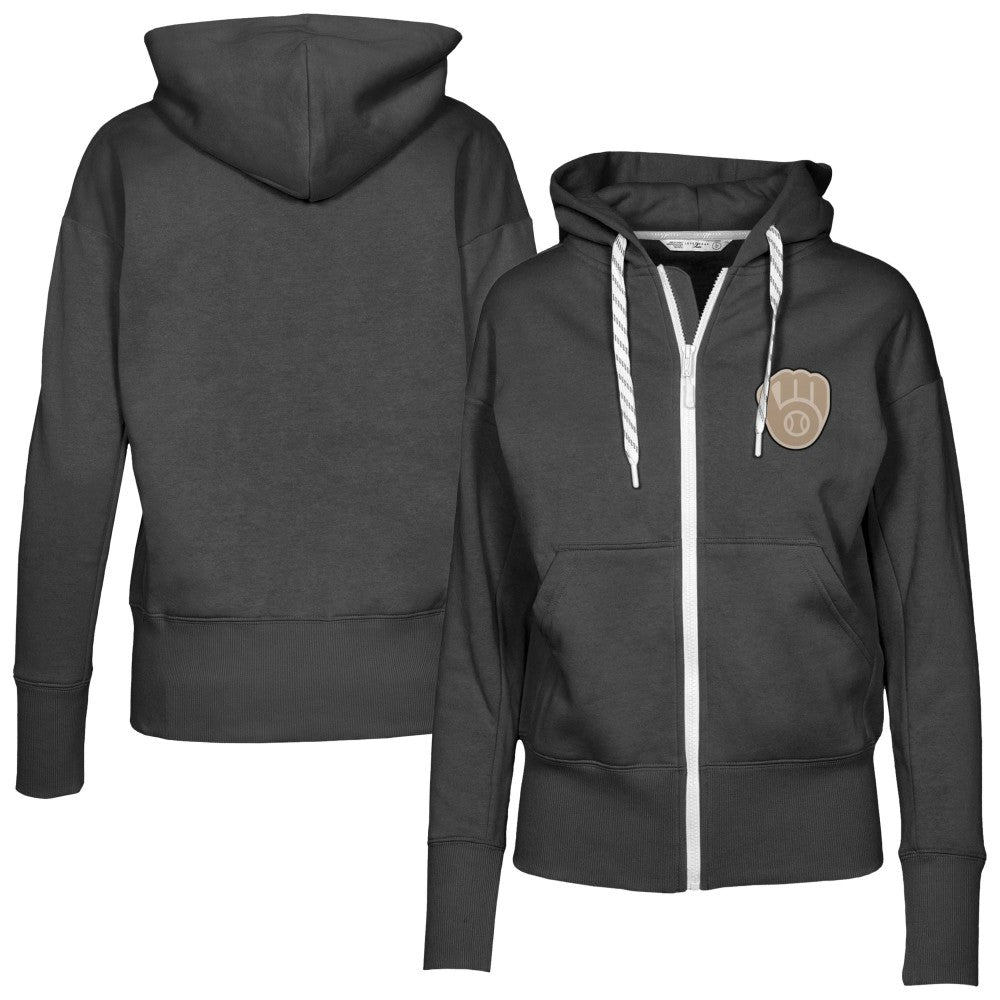 Milwaukee Brewers Levelwear Women's Gardinia Full-Zip Hoodie - Black - MLB on Sale