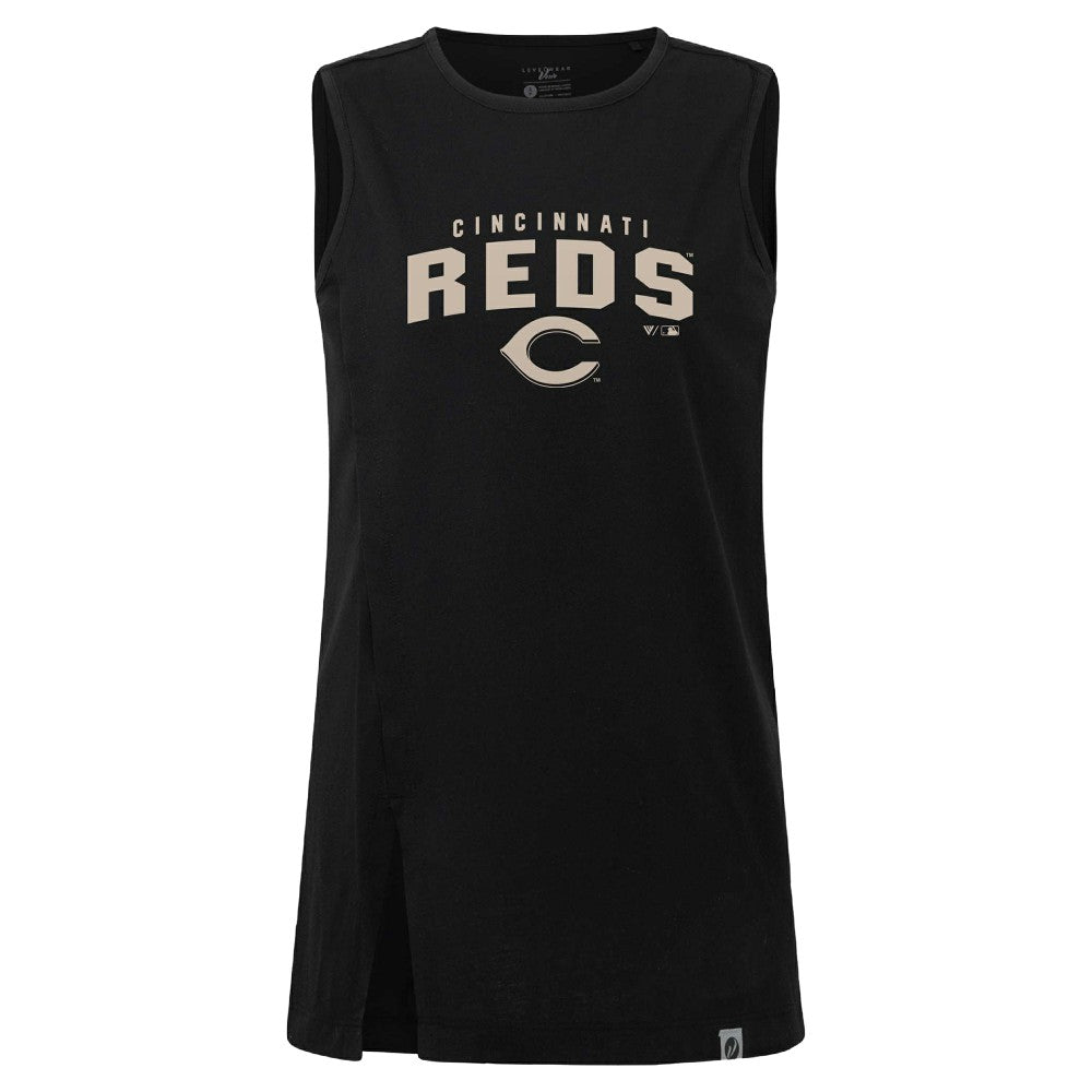 Cincinnati Reds Levelwear Women's Influx Team Arch Tank Top - Black - MLB Discount