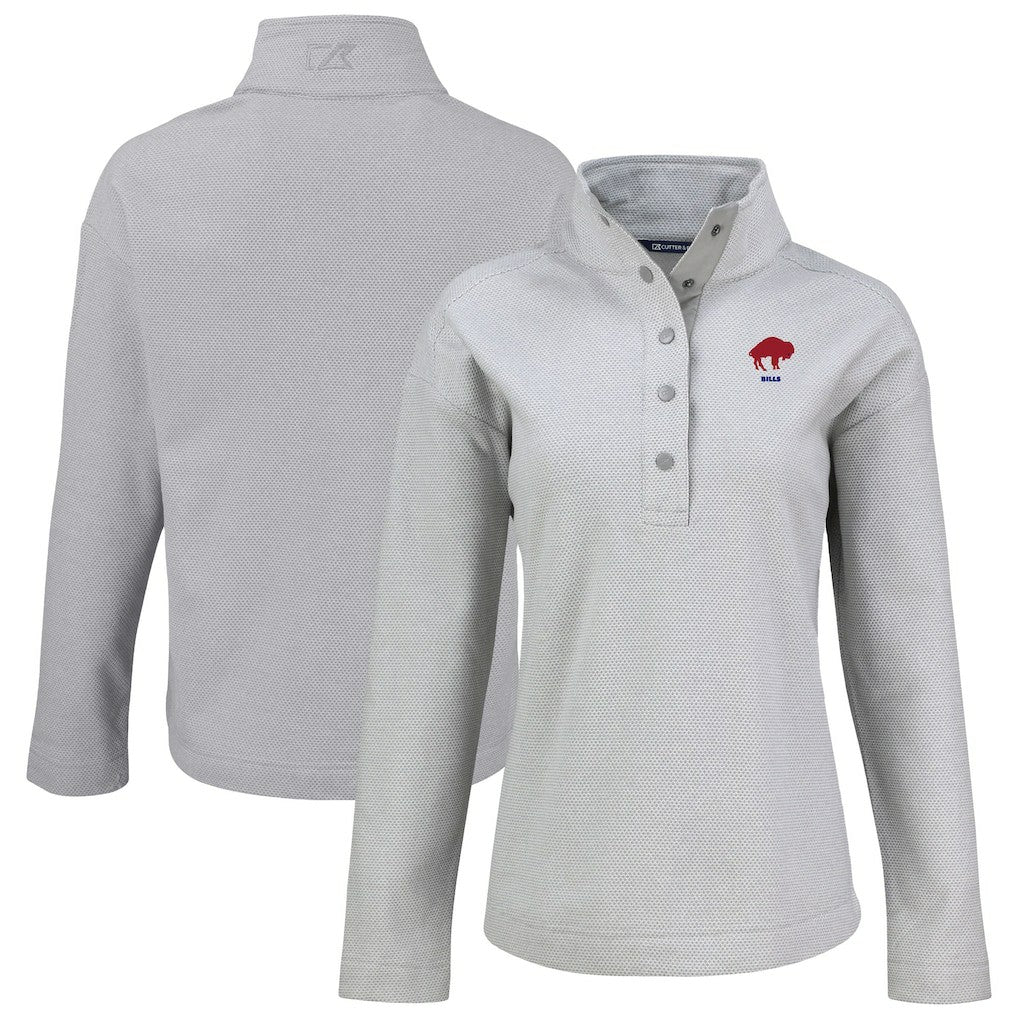 Buffalo Bills Cutter & Buck Women's Hunts Point Eco Half-Snap Sweatshirt Gray
