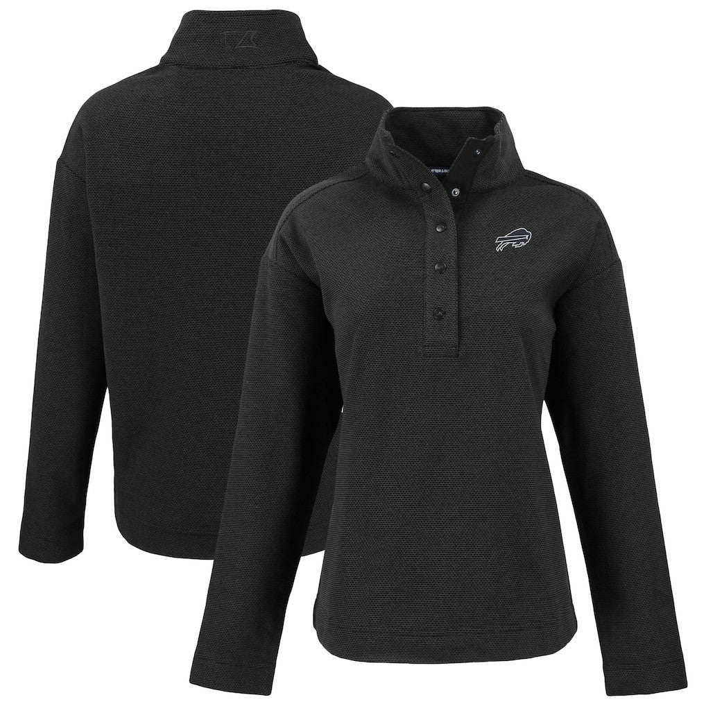 Buffalo Bills Cutter & Buck Women's Hunts Point Eco Half-Snap Sweatshirt Black