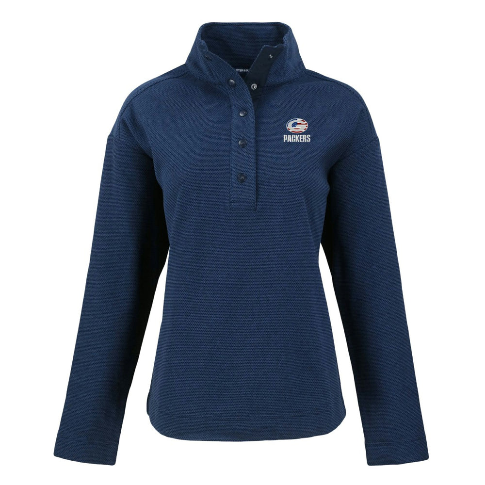 Green Bay Packers Cutter & Buck Women's Hunts Point Eco Half-Snap Sweatshirt Navy