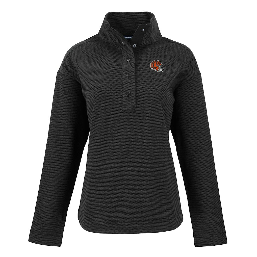 Cincinnati Bengals Cutter & Buck Women's Hunts Point Eco Half-Snap Sweatshirt Black