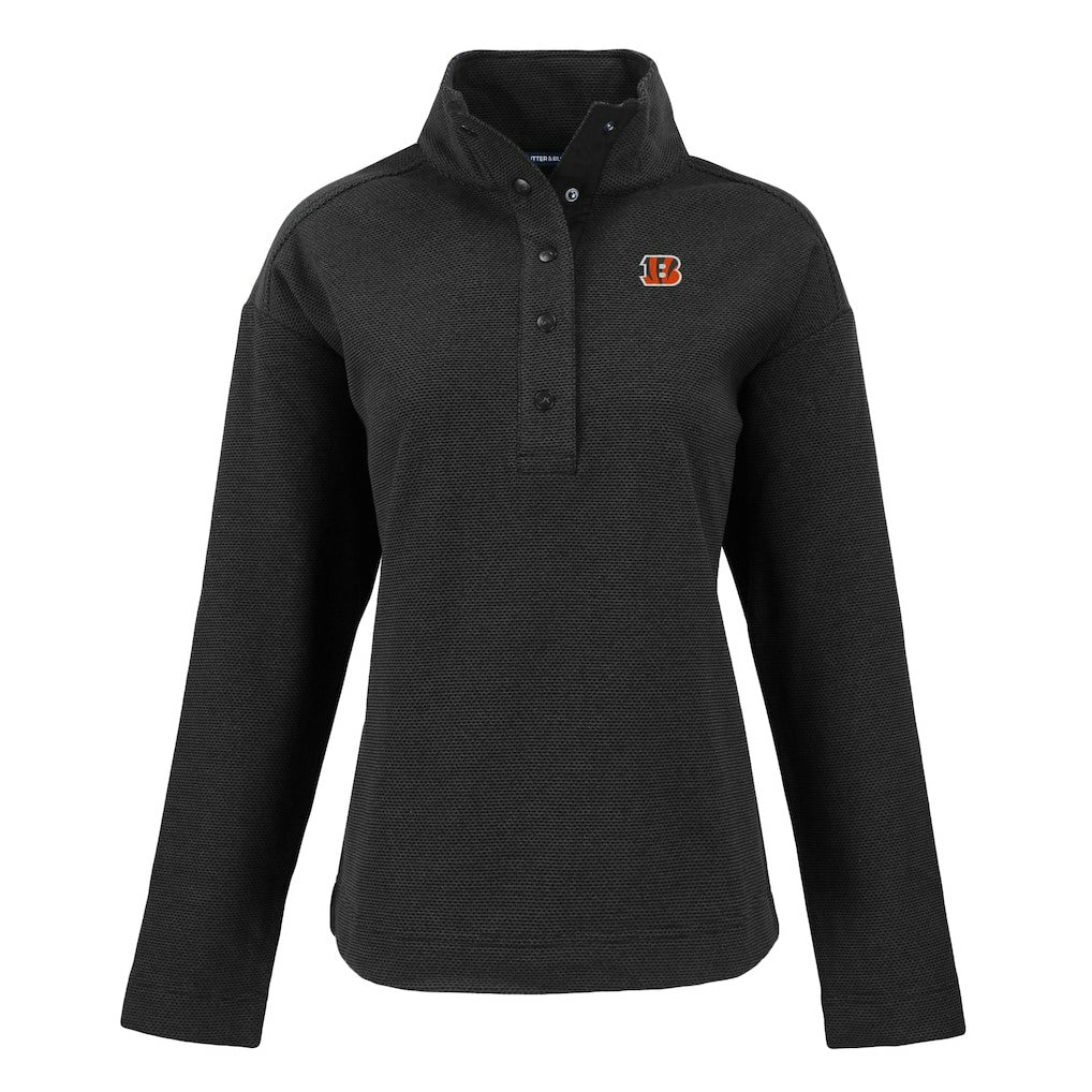 Cincinnati Bengals Cutter & Buck Women's Hunts Point Eco Half-Snap Sweatshirt Black