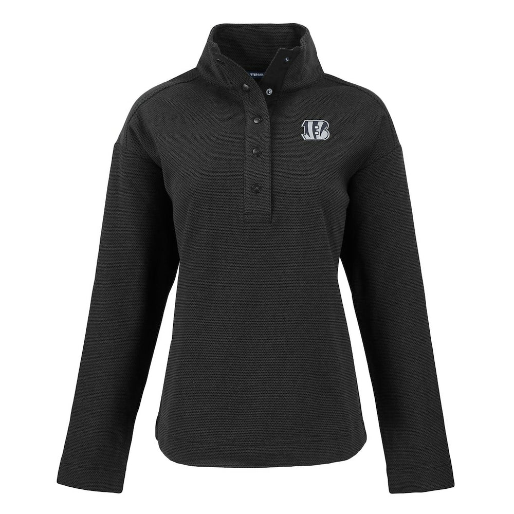 Cincinnati Bengals Cutter & Buck Women's Hunts Point Eco Half-Snap Sweatshirt Black