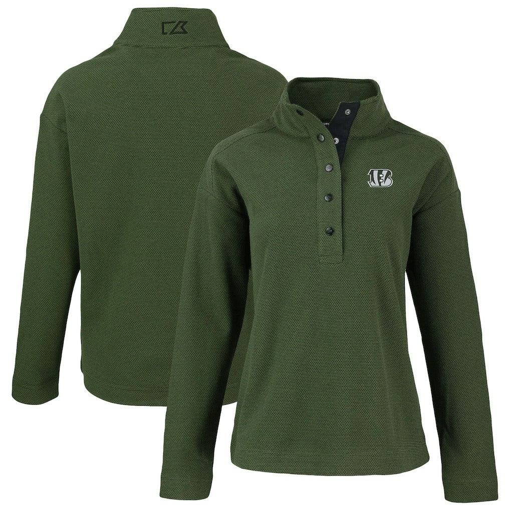Cincinnati Bengals Cutter & Buck Women's Hunts Point Eco Half-Snap Sweatshirt Green