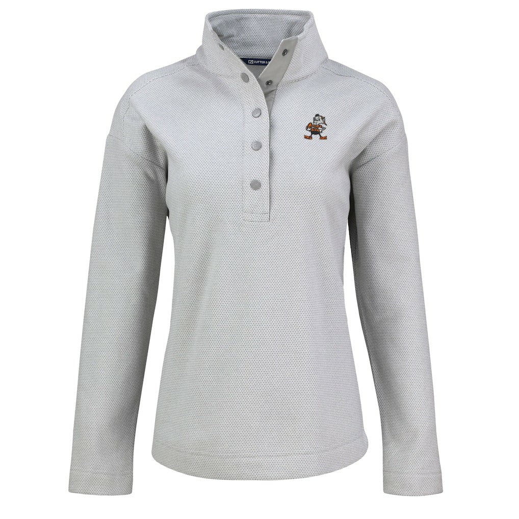 Cleveland Browns Cutter & Buck Women's Hunts Point Eco Half-Snap Sweatshirt Gray