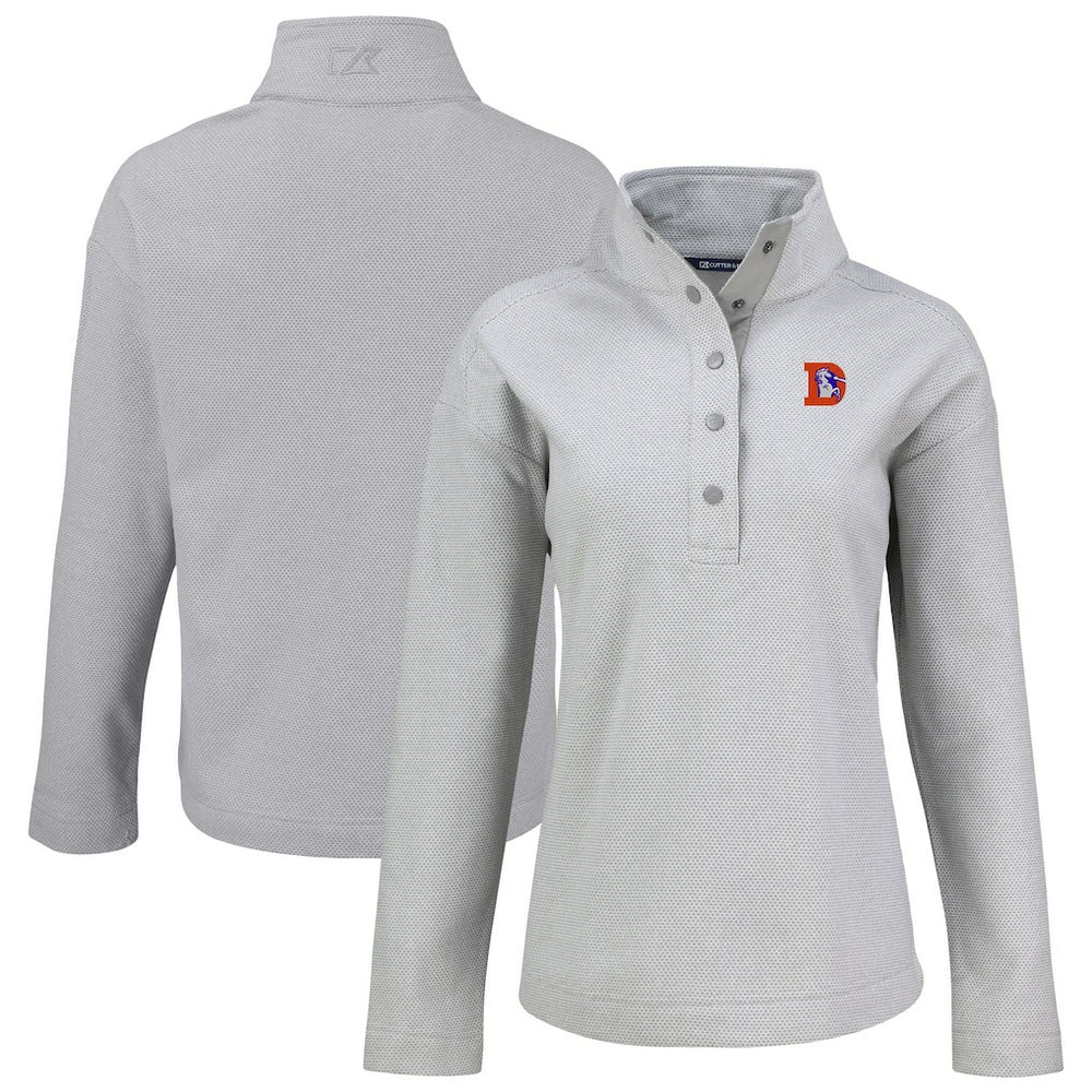 Denver Broncos Cutter & Buck Women's Hunts Point Eco Half-Snap Sweatshirt Gray