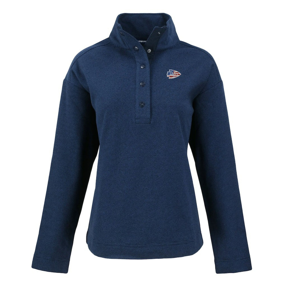 Kansas City Chiefs Cutter & Buck Women's Hunts Point Eco Half-Snap Sweatshirt Navy
