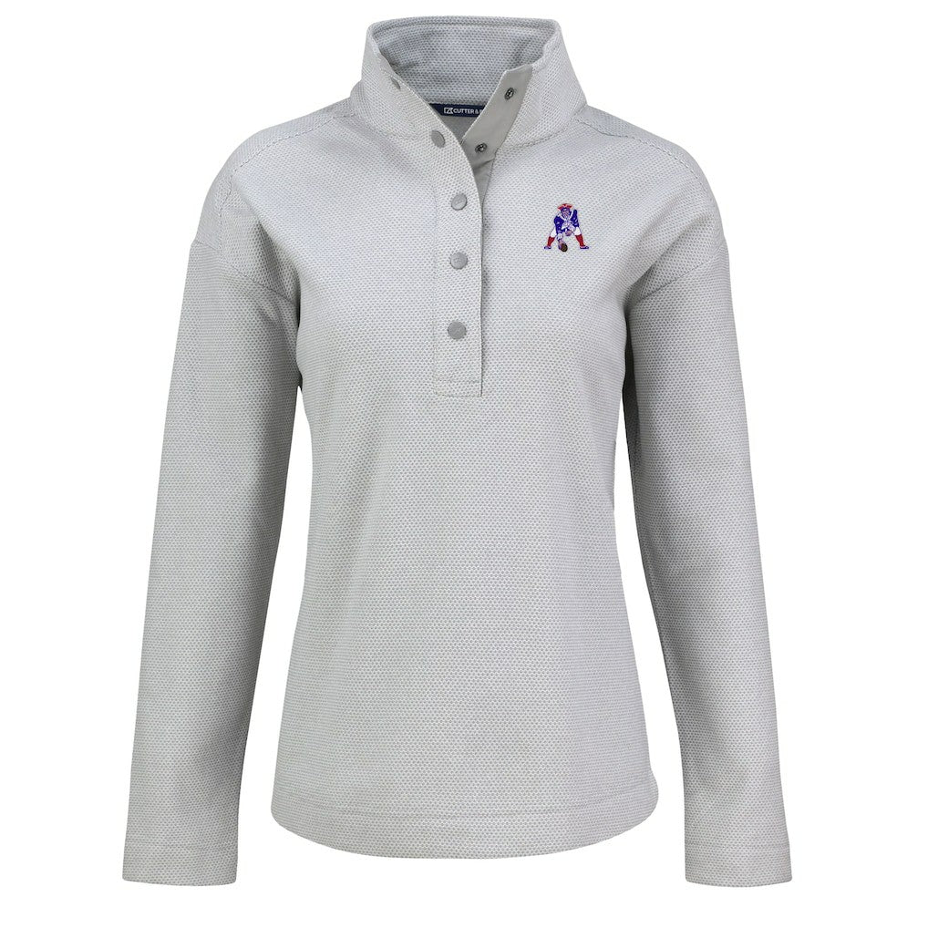 New England Patriots Cutter & Buck Women's Hunts Point Eco Half-Snap Sweatshirt Gray