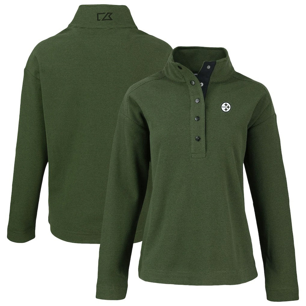 Pittsburgh Steelers Cutter & Buck Women's Hunts Point Eco Half-Snap Sweatshirt Green