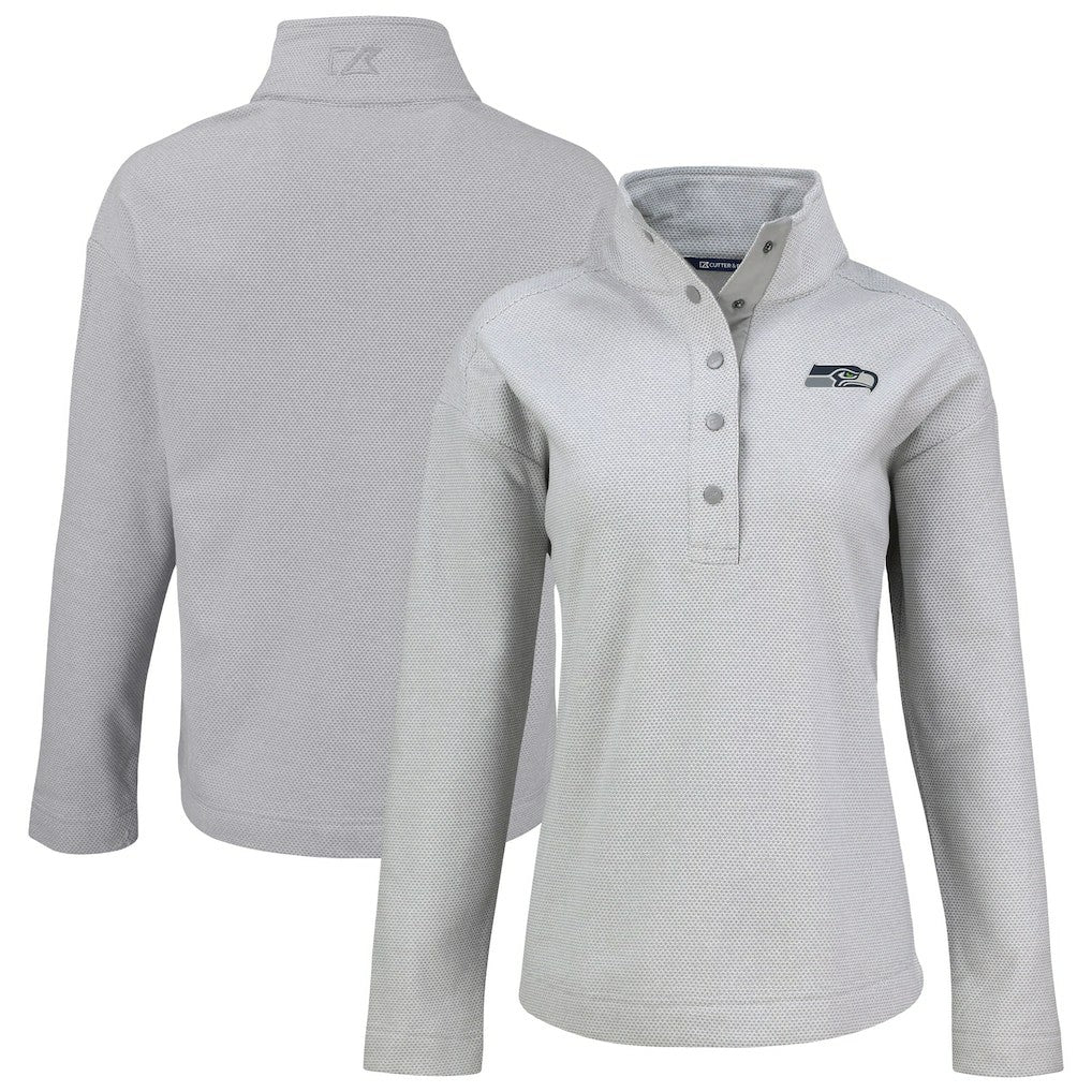 Seattle Seahawks Cutter & Buck Women's Hunts Point Eco Half-Snap Sweatshirt Gray