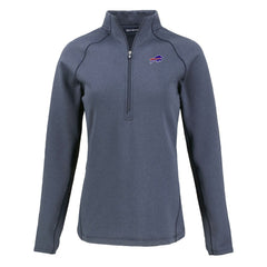 Buffalo Bills Cutter & Buck Women's Peshastin Eco Fleece Recycled Tri-Blend Raglan Half-Zip Jacket Heather Navy