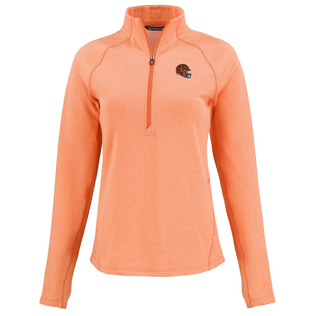 Cincinnati Bengals Cutter & Buck Women's Peshastin Eco Fleece Recycled Tri-Blend Raglan Half-Zip Jacket Heather Orange