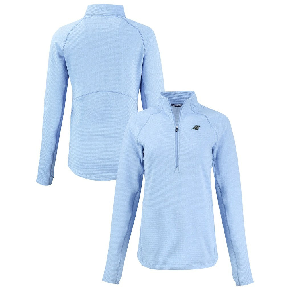 Carolina Panthers Cutter & Buck Women's Peshastin Eco Fleece Recycled Tri-Blend Raglan Half-Zip Jacket Heather Light Blue