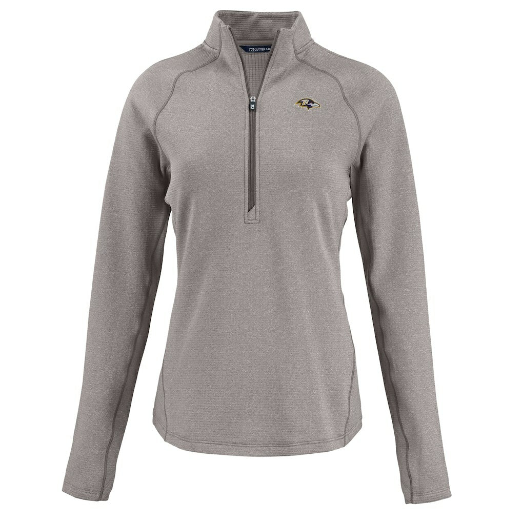 Baltimore Ravens Cutter & Buck Women's Peshastin Eco Fleece Recycled Tri-Blend Raglan Half-Zip Jacket Heather Gray