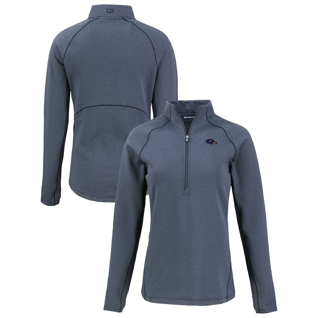 Baltimore Ravens Cutter & Buck Women's Americana Peshastin Eco Fleece Recycled Tri-Blend Raglan Half-Zip Jacket Heather Navy