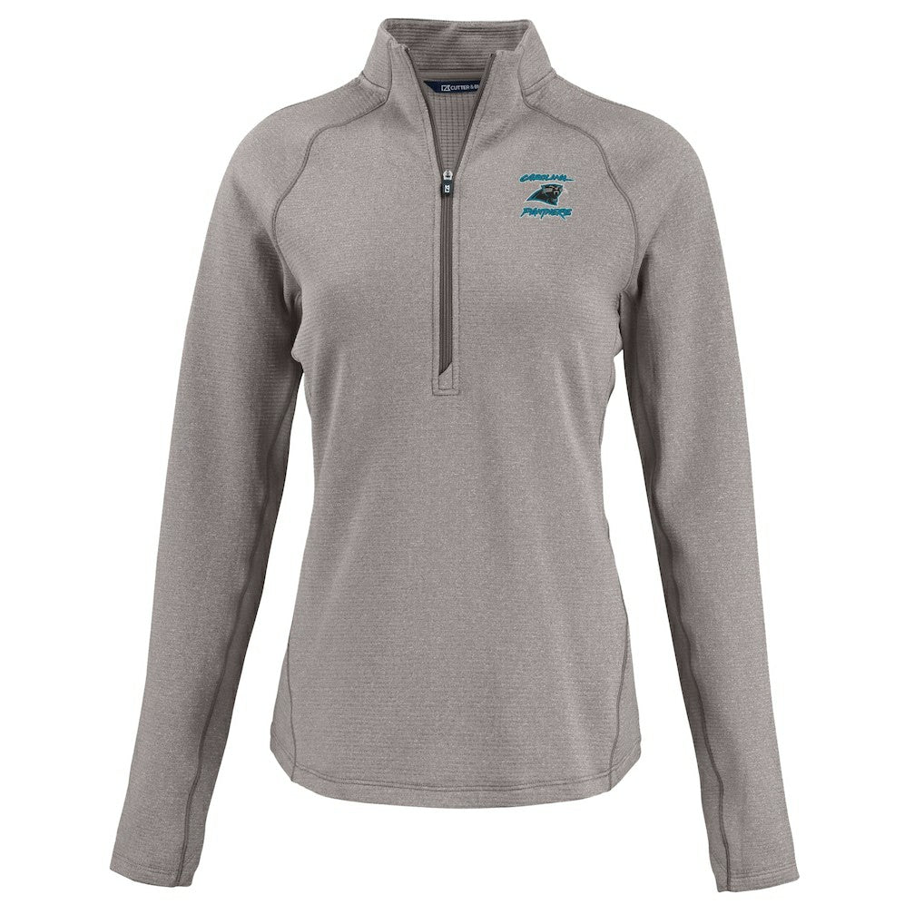 Carolina Panthers Cutter & Buck Women's Peshastin Eco Fleece Recycled Tri-Blend Raglan Half-Zip Jacket Heather Gray
