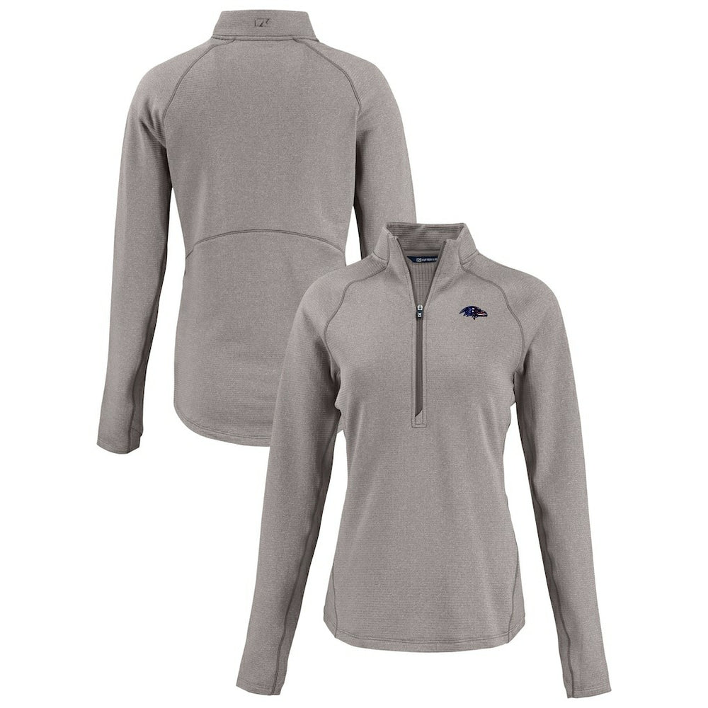 Baltimore Ravens Cutter & Buck Women's Americana Peshastin Eco Fleece Recycled Tri-Blend Raglan Half-Zip Jacket Heather Gray