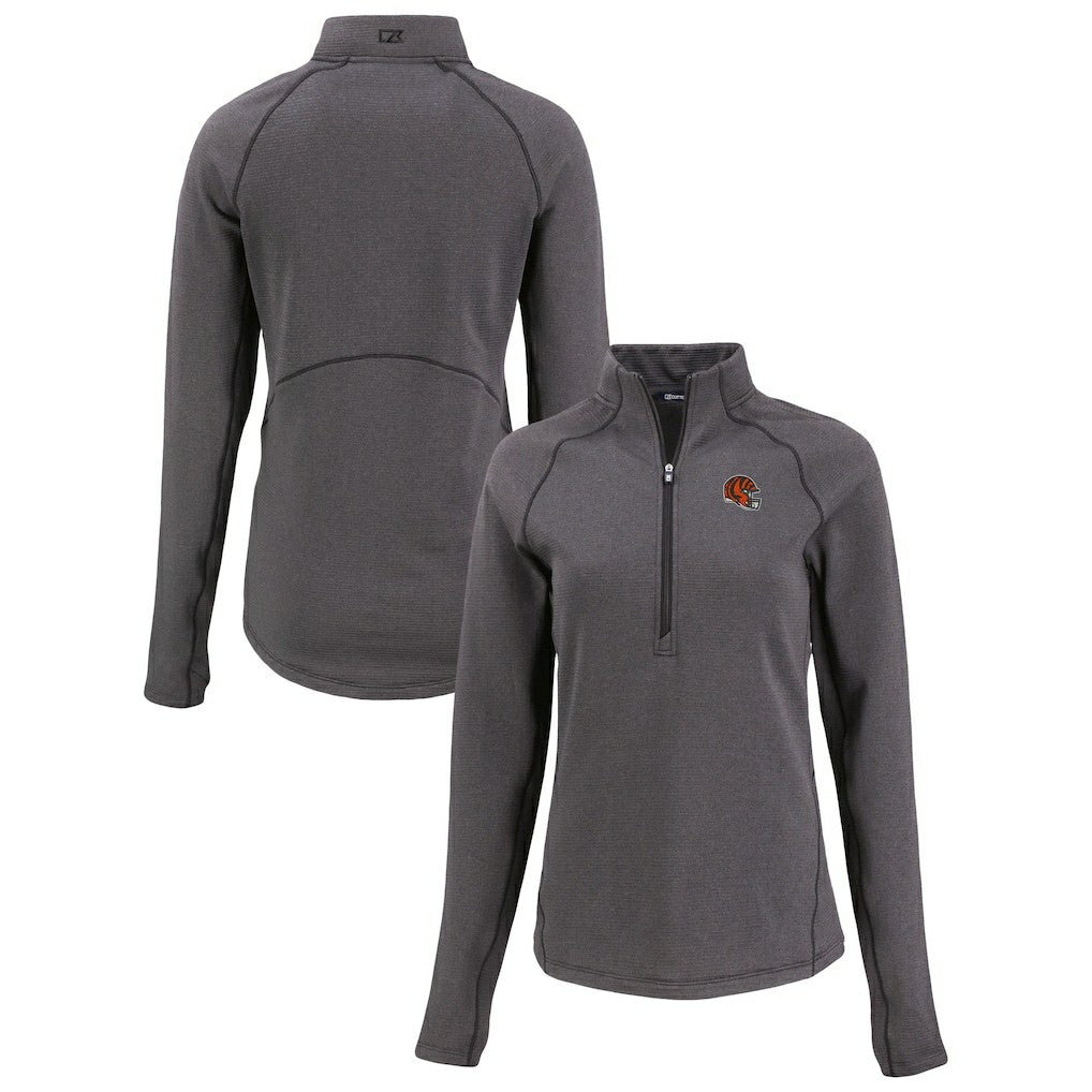 Cincinnati Bengals Cutter & Buck Women's Peshastin Eco Fleece Recycled Tri-Blend Raglan Half-Zip Jacket Heather Black