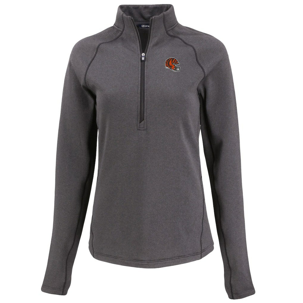 Cincinnati Bengals Cutter & Buck Women's Peshastin Eco Fleece Recycled Tri-Blend Raglan Half-Zip Jacket Heather Black