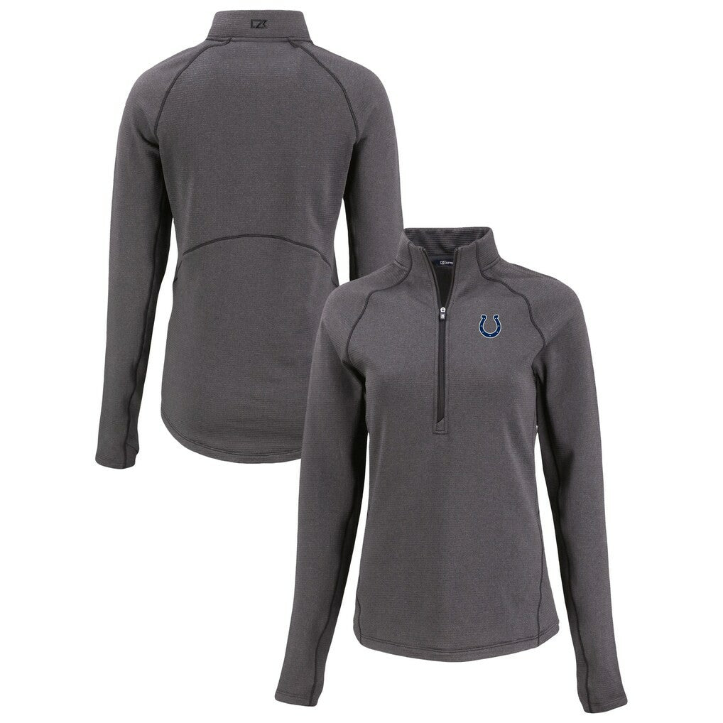 Indianapolis Colts Cutter & Buck Women's Peshastin Eco Fleece Recycled Tri-Blend Raglan Half-Zip Jacket Heather Black