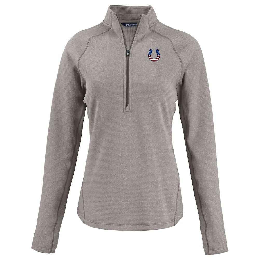 Indianapolis Colts Cutter & Buck Women's Americana Peshastin Eco Fleece Recycled Tri-Blend Raglan Half-Zip Jacket Heather Gray