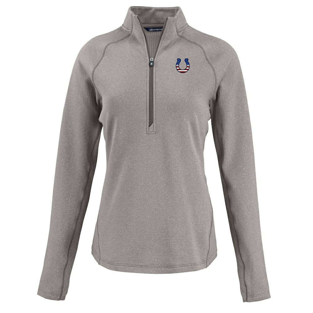 Indianapolis Colts Cutter & Buck Women's Americana Peshastin Eco Fleece Recycled Tri-Blend Raglan Half-Zip Jacket Heather Gray