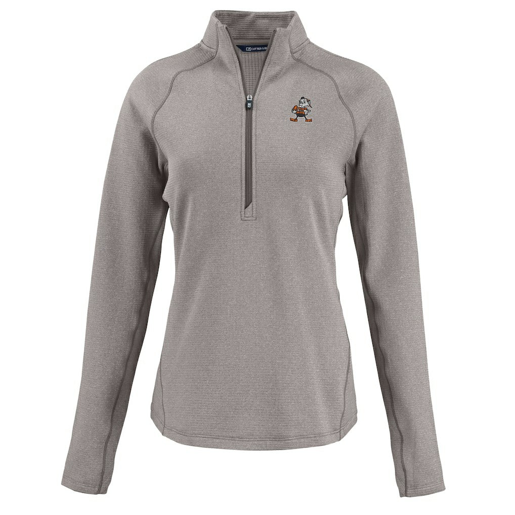 Cleveland Browns Cutter & Buck Women's Peshastin Eco Fleece Recycled Tri-Blend Raglan Half-Zip Jacket Heather Gray