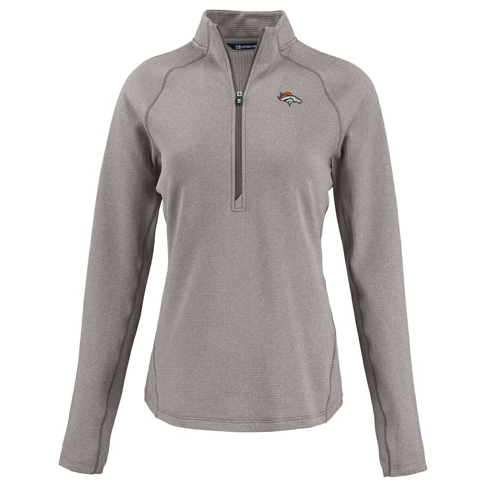 Denver Broncos Cutter & Buck Women's Peshastin Eco Fleece Recycled Tri-Blend Raglan Half-Zip Jacket Heather Gray