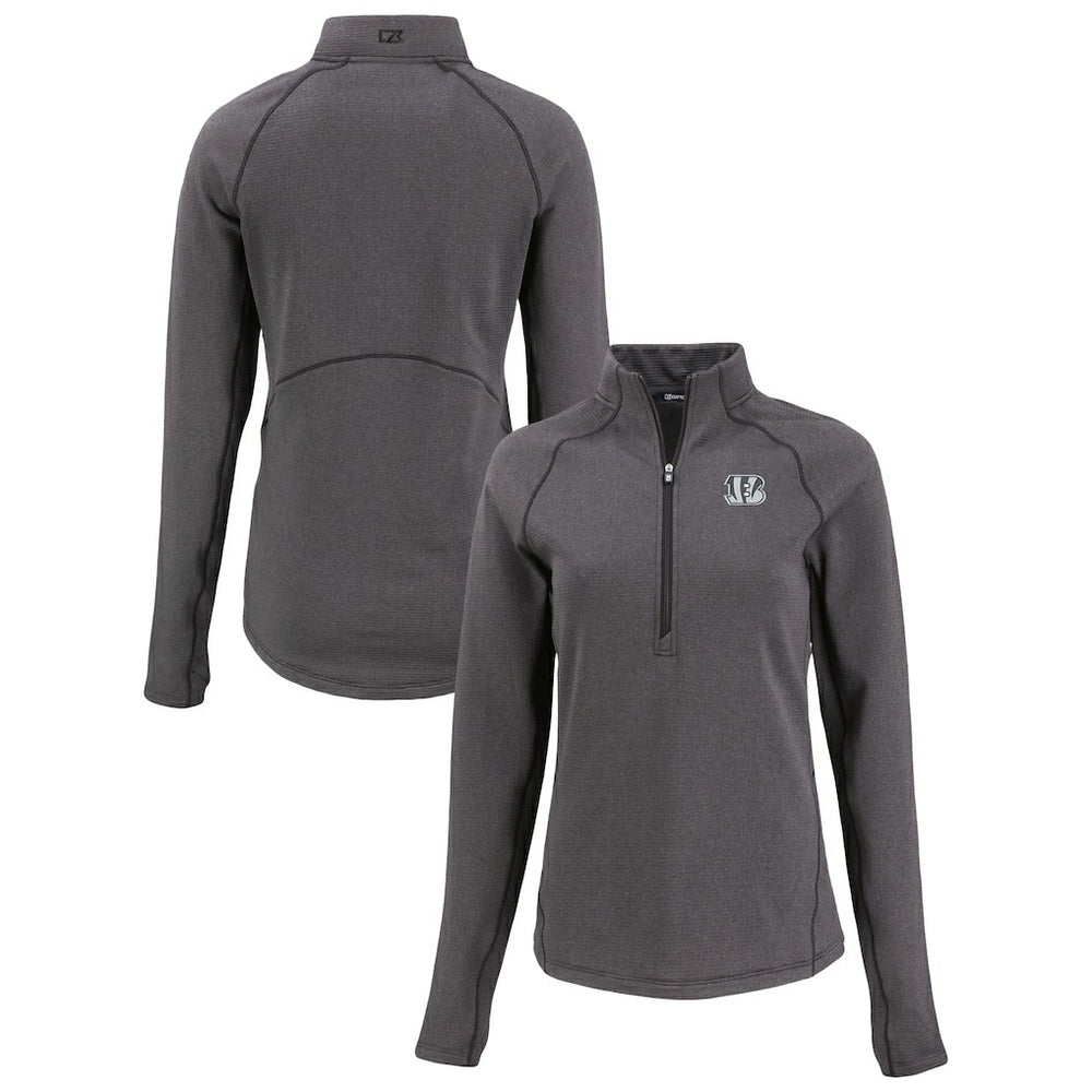 Cincinnati Bengals Cutter & Buck Women's Peshastin Eco Fleece Recycled Tri-Blend Raglan Half-Zip Jacket Heather Black