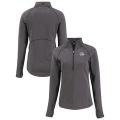 Cincinnati Bengals Cutter & Buck Women's Peshastin Eco Fleece Recycled Tri-Blend Raglan Half-Zip Jacket Heather Black