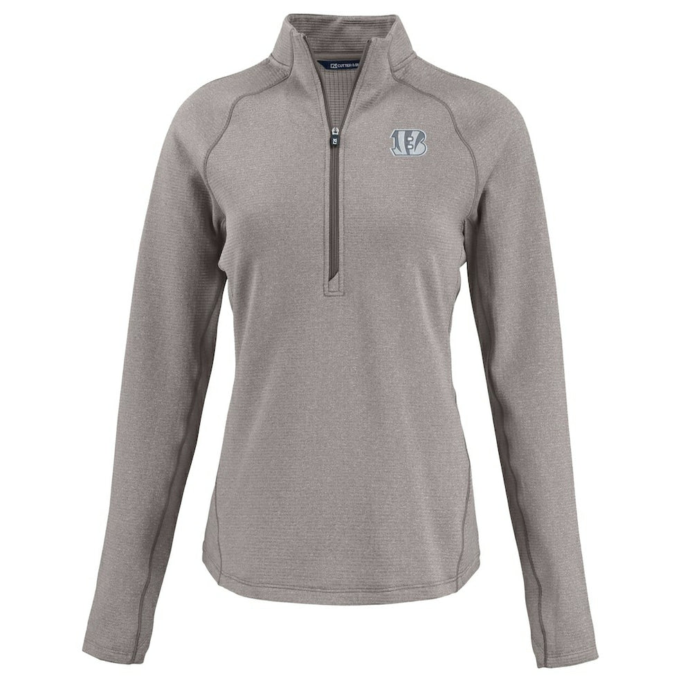 Cincinnati Bengals Cutter & Buck Women's Peshastin Eco Fleece Recycled Tri-Blend Raglan Half-Zip Jacket Heather Gray