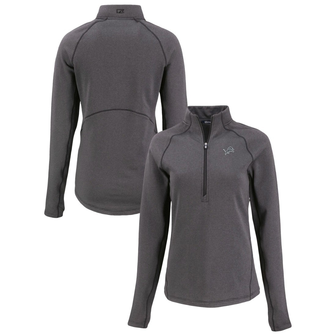 Detroit Lions Cutter & Buck Women's Peshastin Eco Fleece Recycled Tri-Blend Raglan Half-Zip Jacket Heather Black