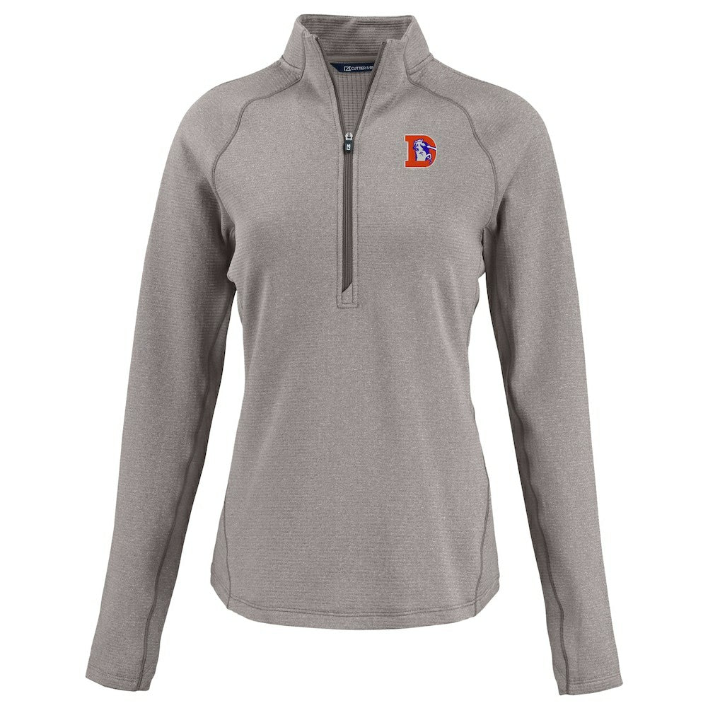 Denver Broncos Cutter & Buck Women's Peshastin Eco Fleece Recycled Tri-Blend Raglan Half-Zip Jacket Heather Gray
