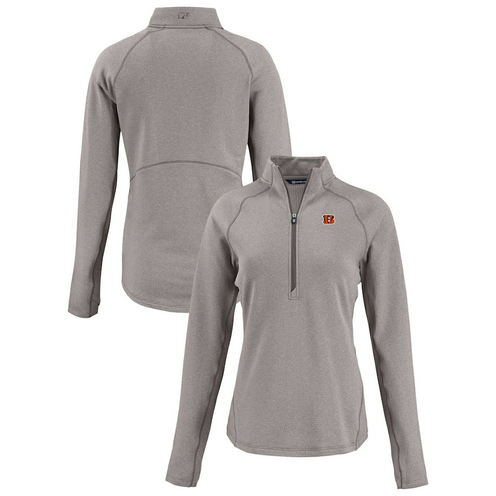 Cincinnati Bengals Cutter & Buck Women's Peshastin Eco Fleece Recycled Tri-Blend Raglan Half-Zip Jacket Heather Gray