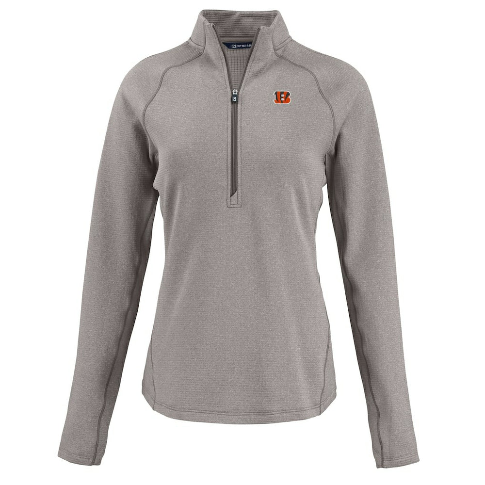 Cincinnati Bengals Cutter & Buck Women's Peshastin Eco Fleece Recycled Tri-Blend Raglan Half-Zip Jacket Heather Gray
